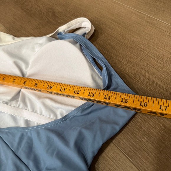 Blue Cream Striped Women size Large One Shoulder One Piece Swimsuit No brand tag - Picture 8 of 10